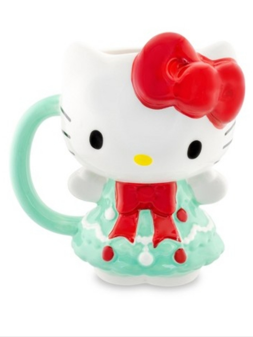 Hello Kitty 20 Oz Christmas Tree Dress Mug Sculpted Ceramic Holiday Drinkware